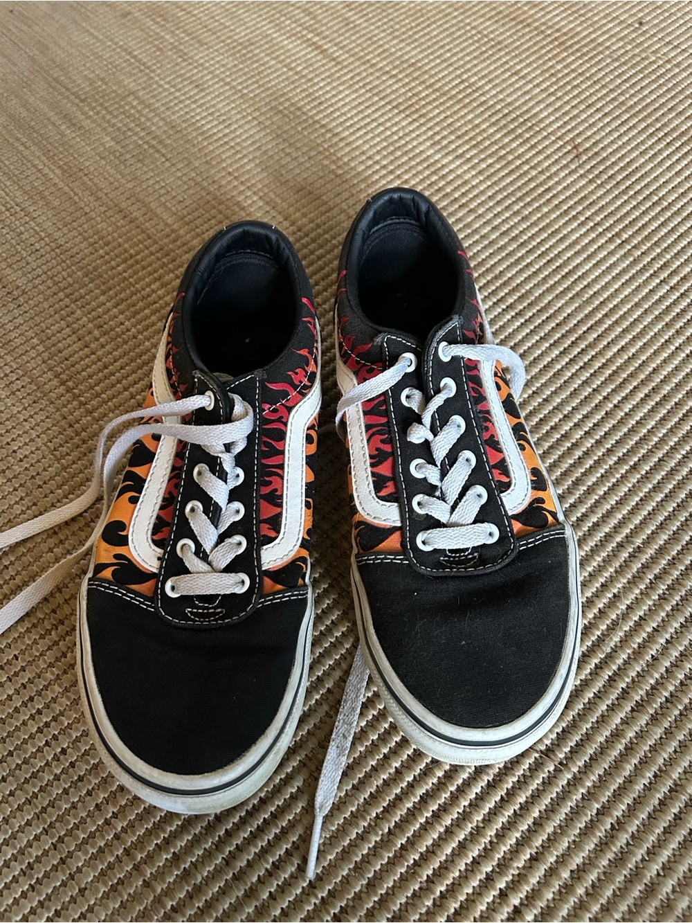 Vans Old Skool Trainers Digi Flame Black Low Top Lace Up Youth Size 4
